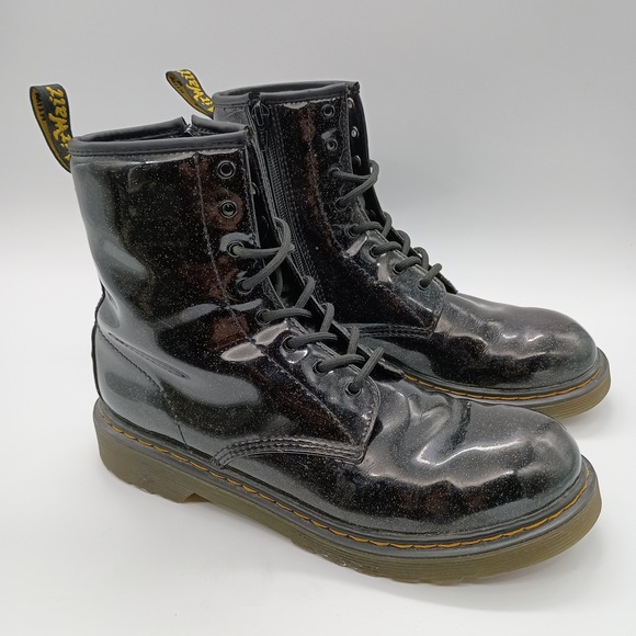 Dr. Martens Shoes - Dr. Martens‎ 1460 Glitter Black Patent Leather Lace Up Zip Boots Womens 7